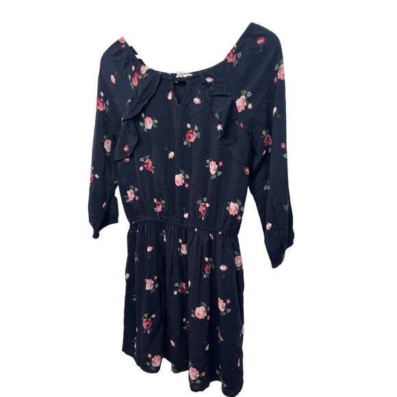Abercrombie Kids Navy Pink Floral Boho Dress 13/14 3/4 Sleeve Fall Casual - Picture 5 of 14